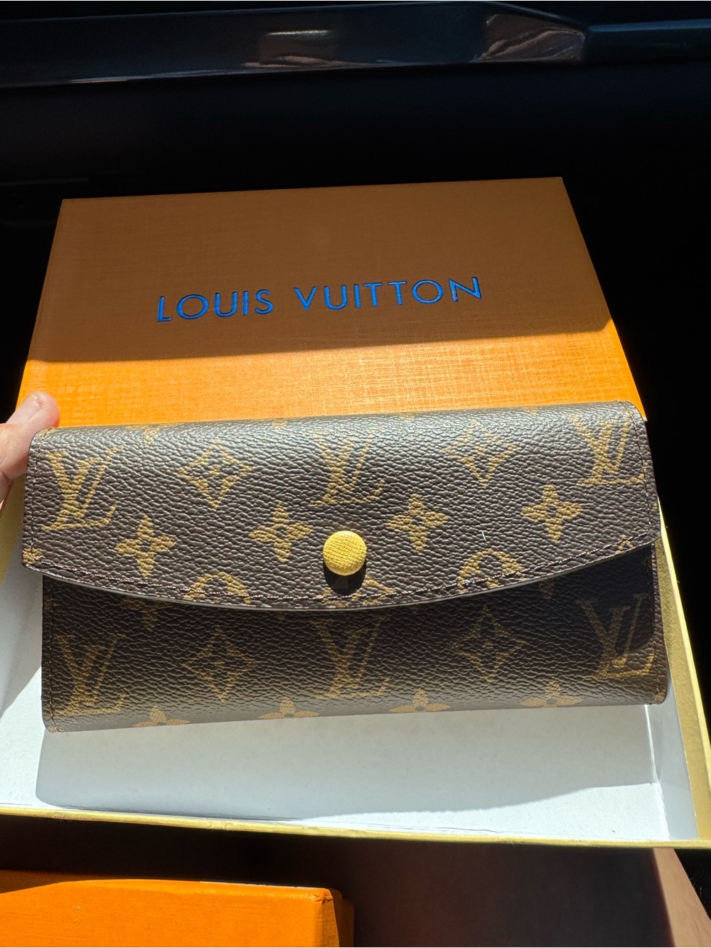 Unbranded Monogram Canvas Flap Wallet in Brown with Gold Snap